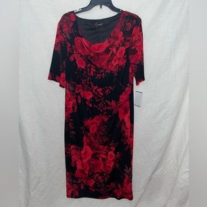 Connected Apparel Red and Black floral dress. Size 14W